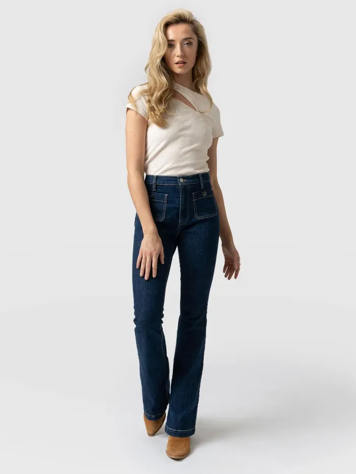 Bowie Stretch Flare Jeans 8211 Mid Blue Mid Blue Women Saint And Sofia Pants