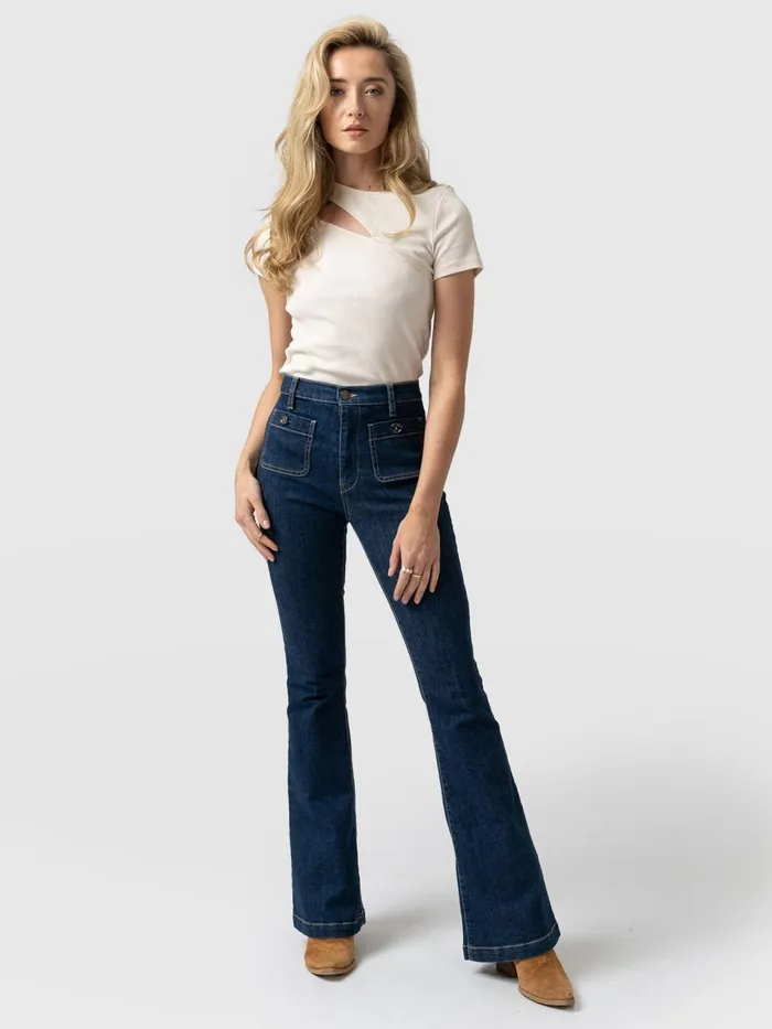 Bowie Stretch Flare Jeans 8211 Mid Blue Mid Blue Women Saint And Sofia Pants