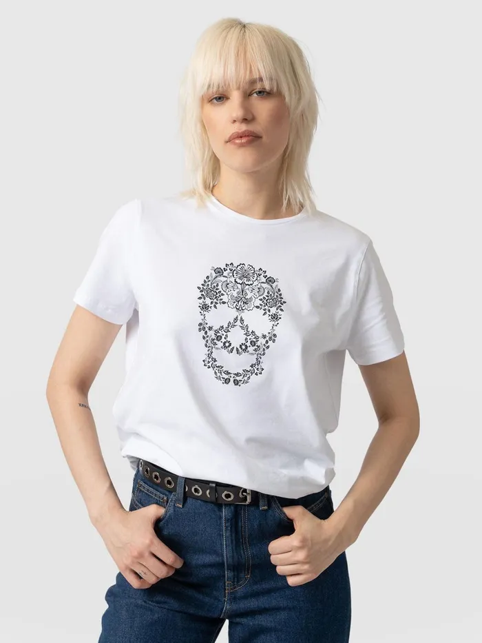 Boyfriend Tee 8211 White Skull White Skull Women Saint And Sofia TShirts and Tanks