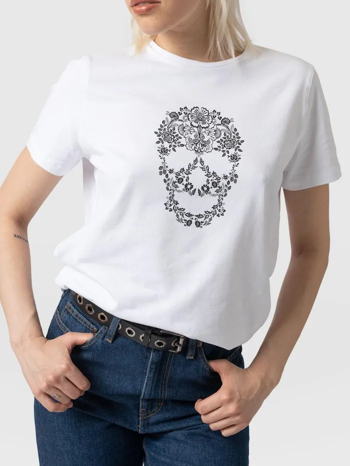 Boyfriend Tee 8211 White Skull White Skull Women Saint And Sofia TShirts and Tanks
