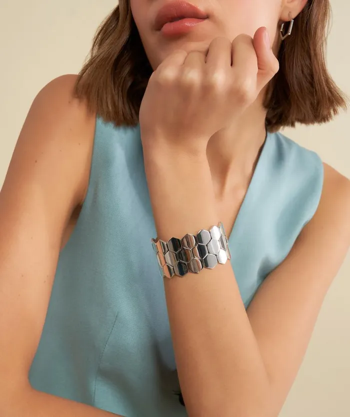 Bracelets Women Olivia Burton Honeycomb Silver Tone Cuff Bracelet