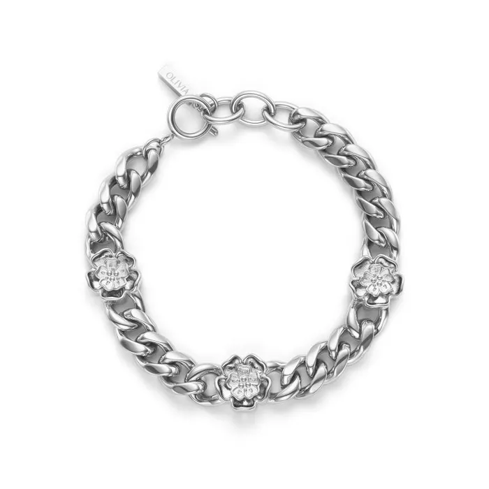Bracelets Women Olivia Burton Tudor Rose Silver Tone Link Chain Bracelet