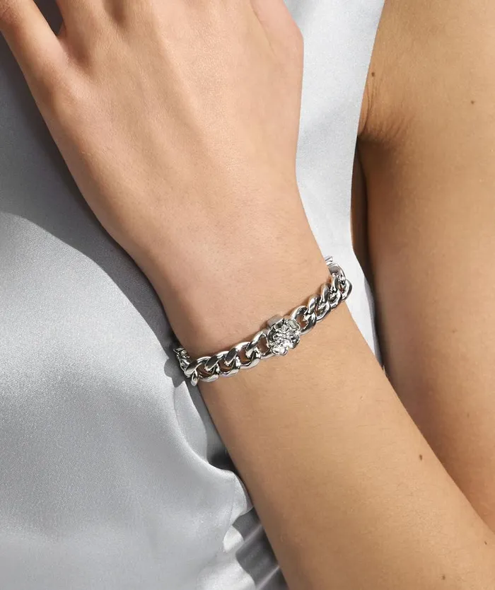 Bracelets Women Olivia Burton Tudor Rose Silver Tone Link Chain Bracelet