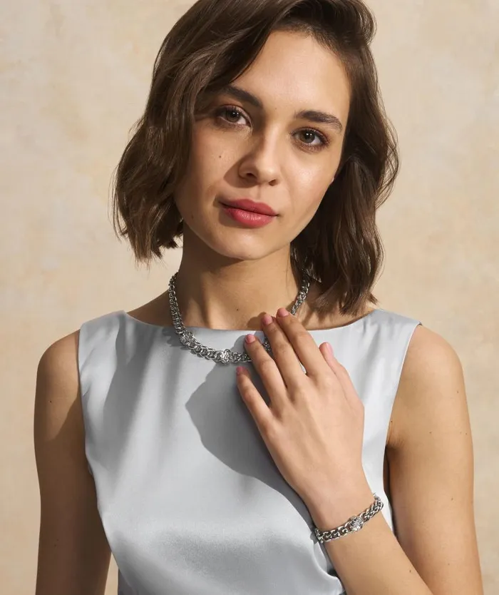 Bracelets Women Olivia Burton Tudor Rose Silver Tone Link Chain Bracelet