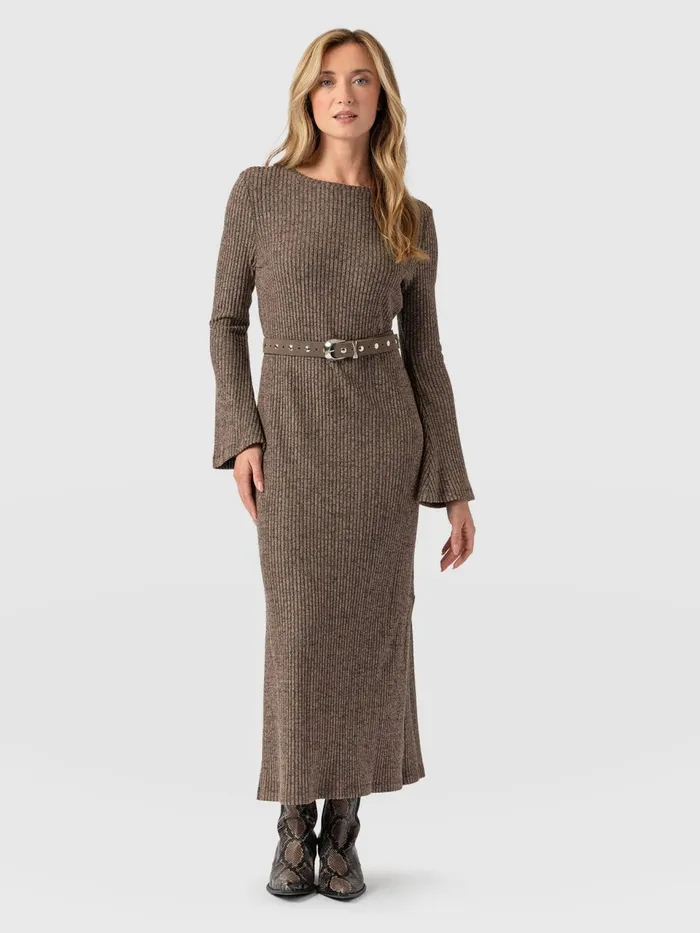 Callie Fluted Midi Dress 8211 Beige Beige Women Saint And Sofia Dresses