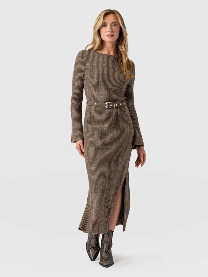 Callie Fluted Midi Dress 8211 Beige Beige Women Saint And Sofia Dresses