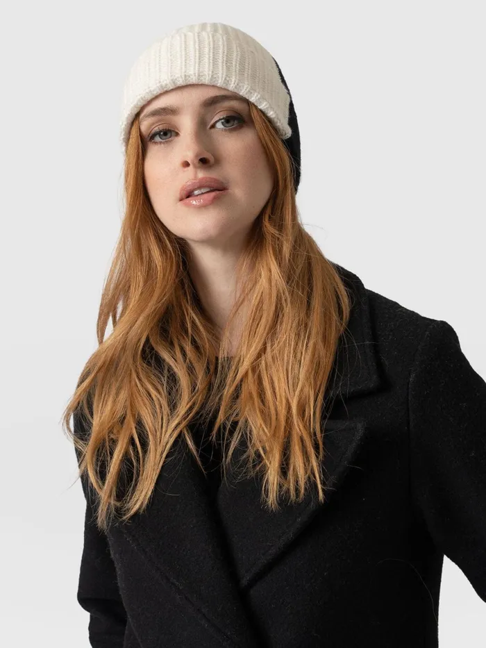 Cashmere Beanie 8211 CreamBlack Creamblack Women Saint And Sofia Scarves and Hats