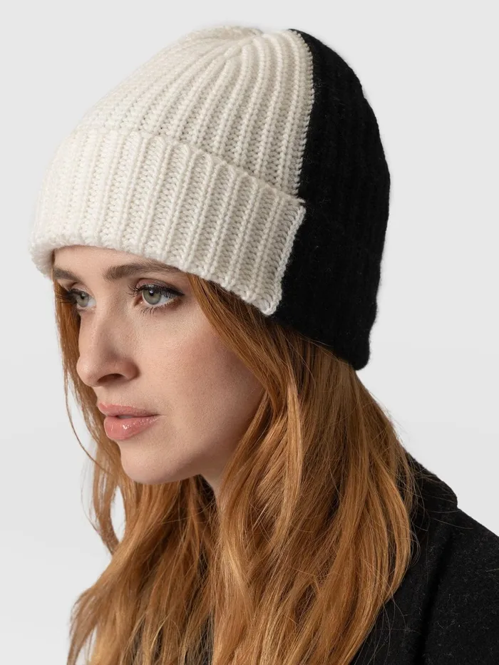 Cashmere Beanie 8211 CreamBlack Creamblack Women Saint And Sofia Scarves and Hats