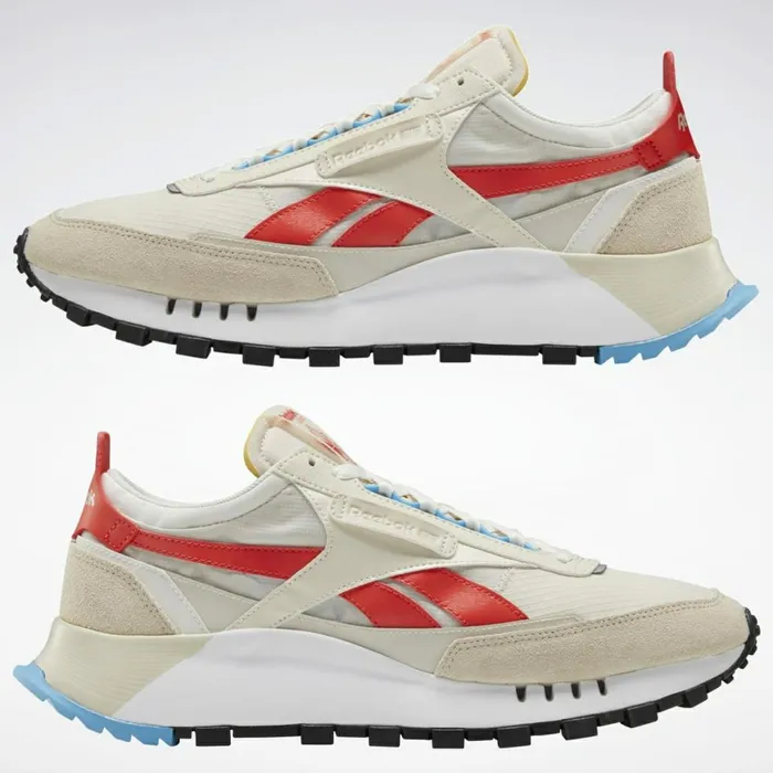 Casual Shoes MensWomens Reebok Classic Leather Legacy Shoes Alabaster Chalk Laser Red
