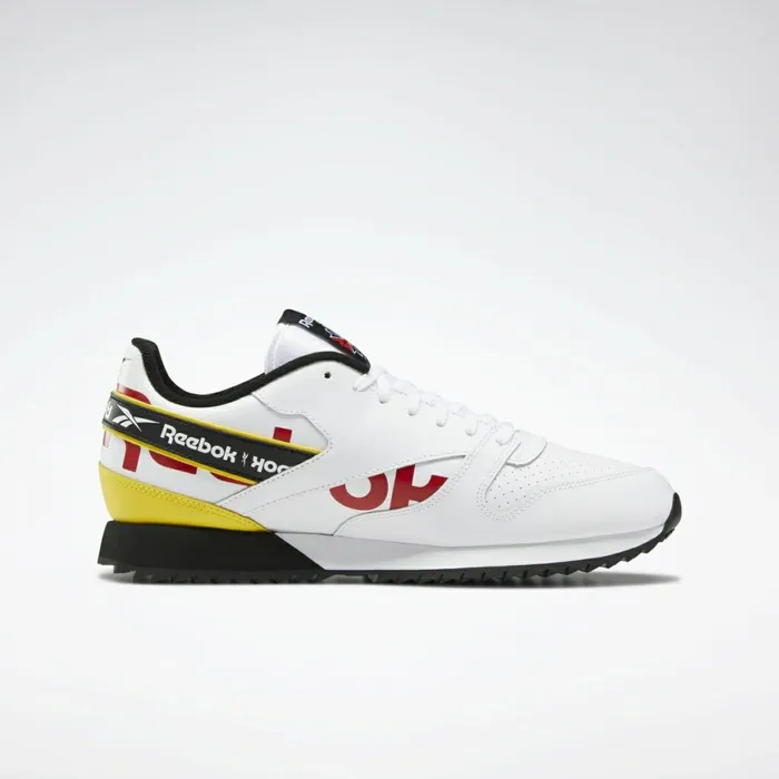 Casual Shoes MensWomens Reebok Classic Leather Ripple Shoes White Black Primal Red
