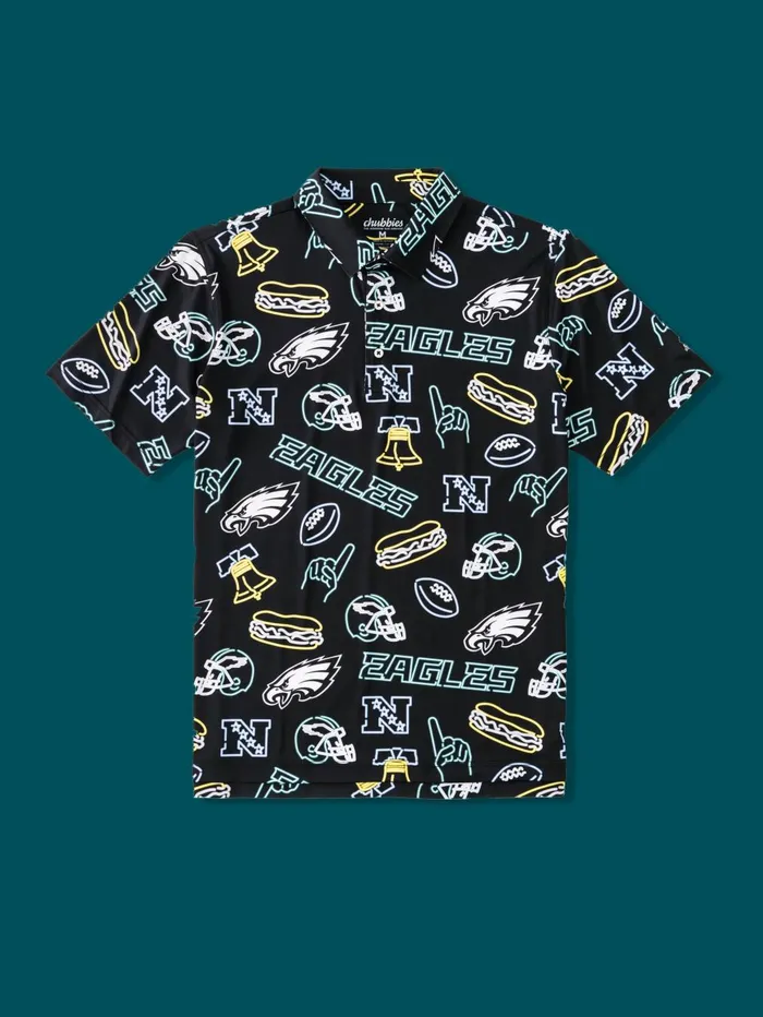 Chubbies Polos Men The Neon Eagles Performance Polo 8211 Philadelphia Eagles Polo Chubbies Philadelphia Eagles Black