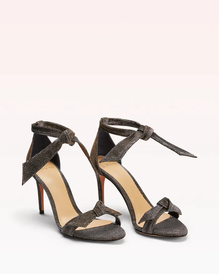 Clarita Bow Tie Mid Heel Sandal In Notturno Fabric Alexandre Birman Stellar Women Alexandre Birman Sandals
