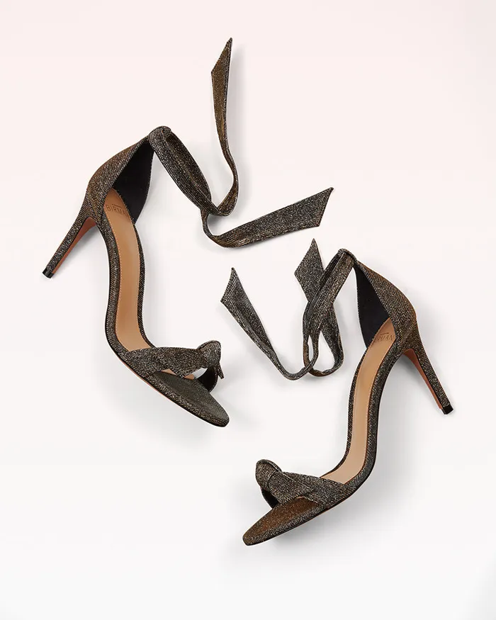 Clarita Bow Tie Mid Heel Sandal In Notturno Fabric Alexandre Birman Stellar Women Alexandre Birman Sandals