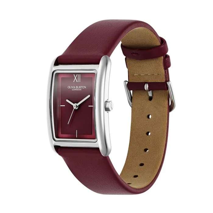 Classic Watches Women Olivia Burton 23mm Grove Silver and Cranberry Leather Strap Watch