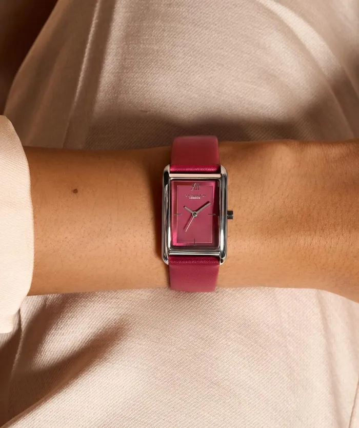 Classic Watches Women Olivia Burton 23mm Grove Silver and Cranberry Leather Strap Watch
