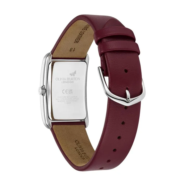 Classic Watches Women Olivia Burton 23mm Grove Silver and Cranberry Leather Strap Watch