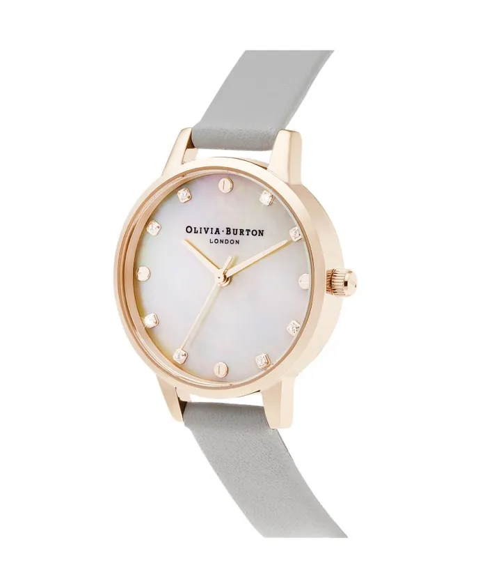 Classic Watches Women Olivia Burton 30mm Rose Gold and Gray Leather Strap Watch