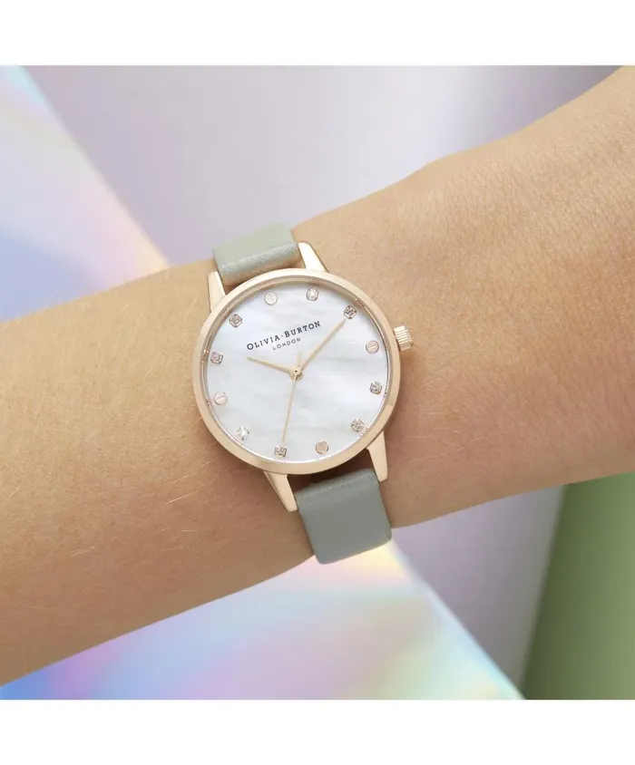 Classic Watches Women Olivia Burton 30mm Rose Gold and Gray Leather Strap Watch