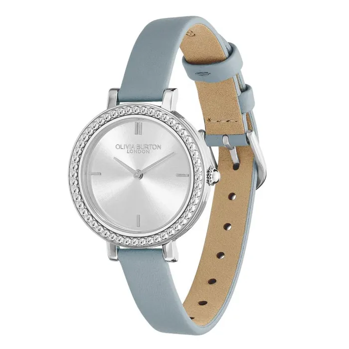 Classic Watches Women Olivia Burton 30mm Vintage Bead Silver and Chalk Blue Leather Strap Watch