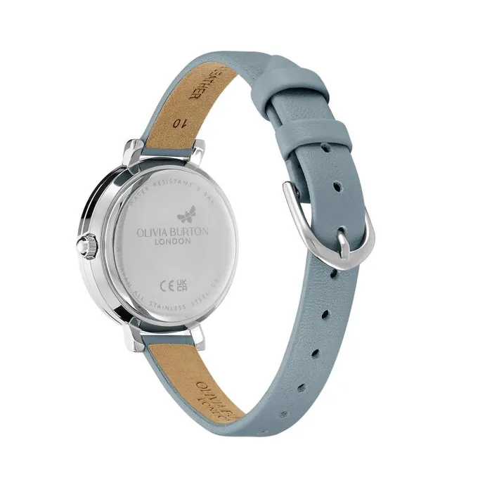 Classic Watches Women Olivia Burton 30mm Vintage Bead Silver and Chalk Blue Leather Strap Watch
