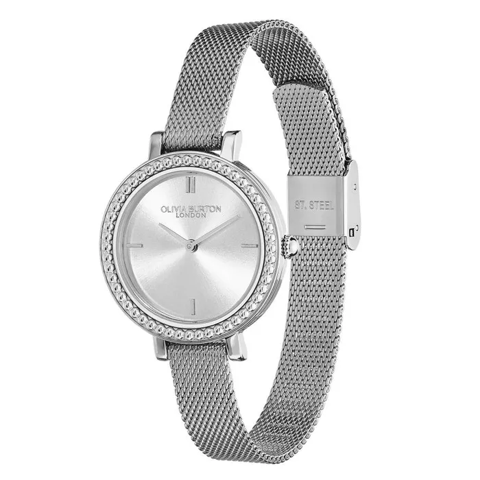 Classic Watches Women Olivia Burton 30mm Vintage Bead Silver Mesh Watch