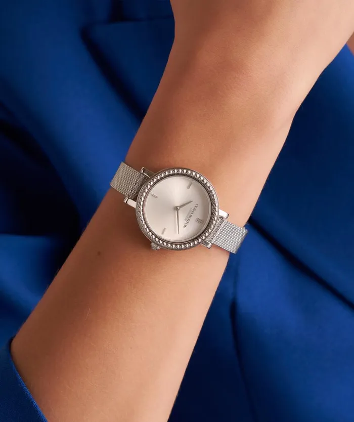 Classic Watches Women Olivia Burton 30mm Vintage Bead Silver Mesh Watch