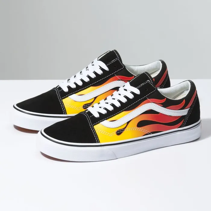 Classics Shoes Men Vans Flame Old Skool Blackblacktrue White