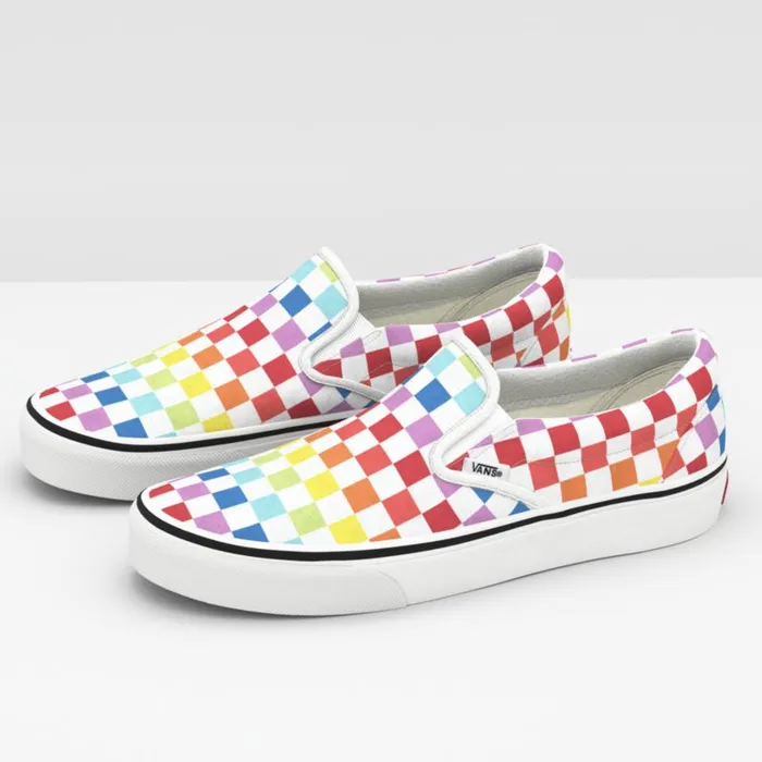 Classics Shoes MenWomen Vans Checkerboard SlipOn Rainbowtrue White