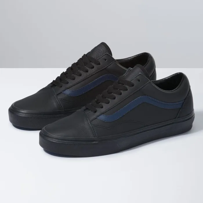 Classics Shoes MenWomen Vans Leather Pop Old Skool Blackdress Blues