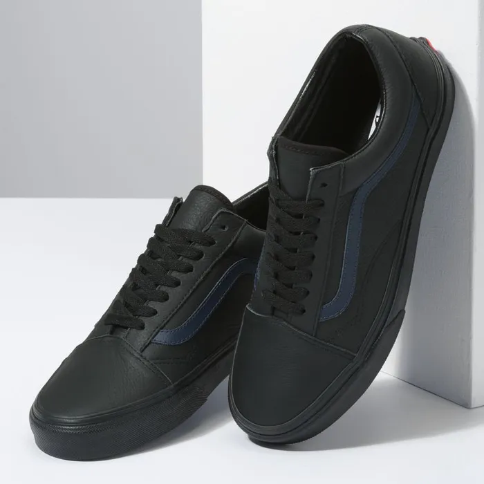 Classics Shoes MenWomen Vans Leather Pop Old Skool Blackdress Blues Classics Shoes MenWomen Vans Leather Pop Old Skool Blackdress Blues