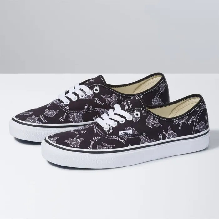 Classics Shoes MenWomen Vans Thank You Floral Authentic Blacktrue White