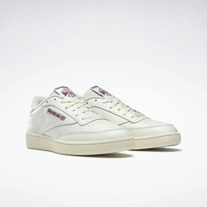 Classics Shoes Mens Reebok Club C 85 Shoes Classic White Classic White Collegiate Burgundy