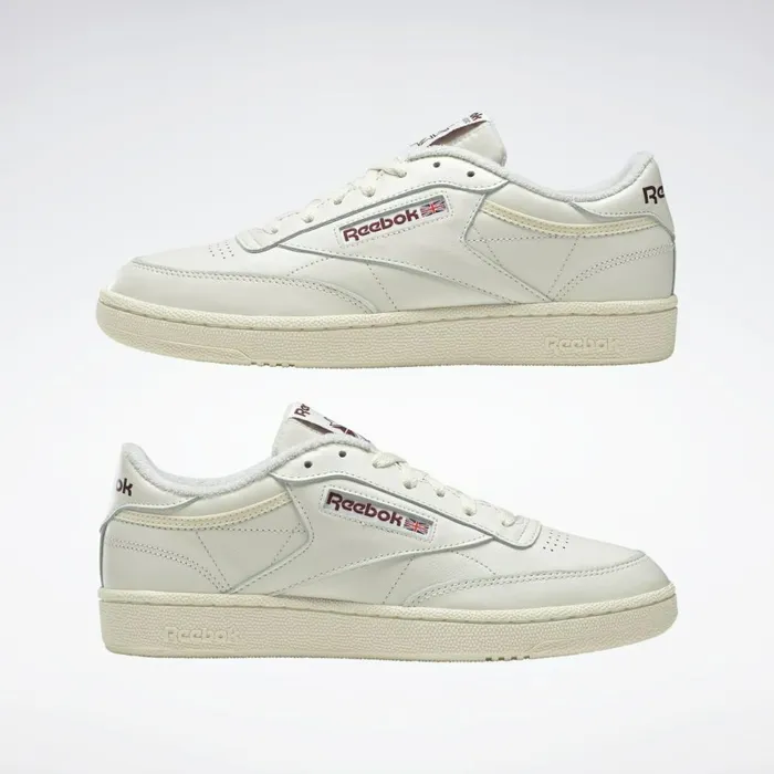 Classics Shoes Mens Reebok Club C 85 Shoes Classic White Classic White Collegiate Burgundy
