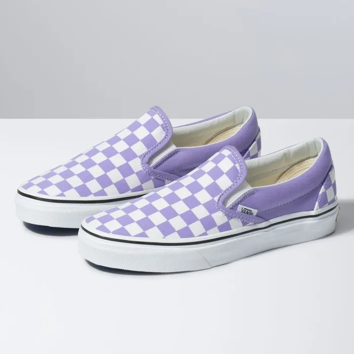 Classics Shoes Women Vans Checkerboard SlipOn Violet Tuliptrue White