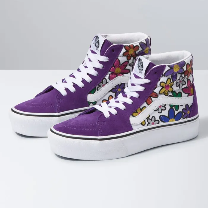 Classics Shoes Women Vans Glitter Daisies Sk8Hi Platform 20 Rainbowtrue White