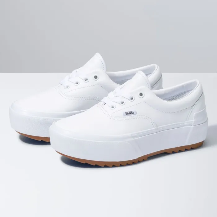 Classics Shoes Women Vans Leather Era Stacked True Whitetrue White