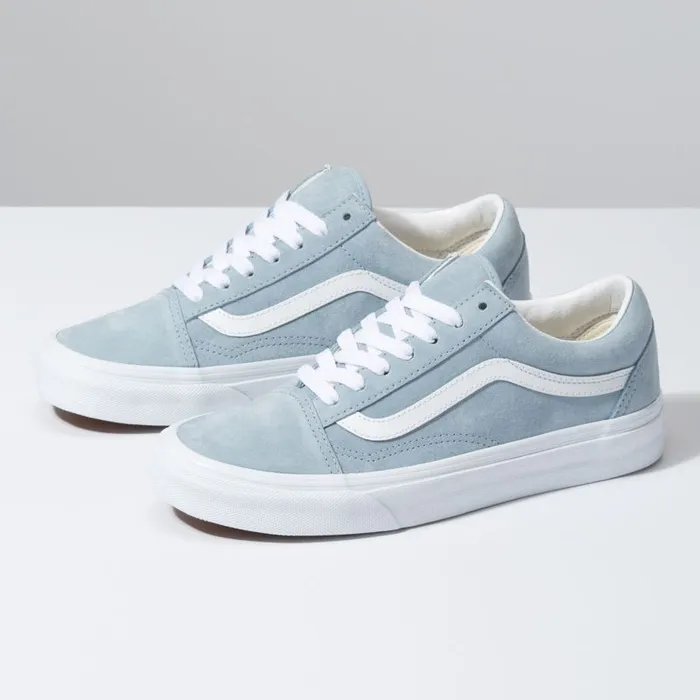 Classics Shoes Women Vans Pig Suede Old Skool Blue Fogtrue White