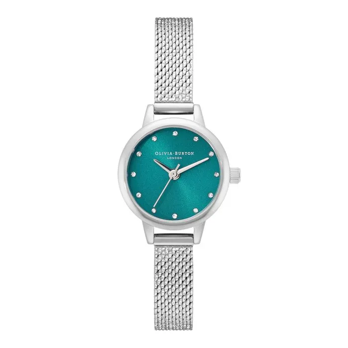 Color Dial Watches Women Olivia Burton 23mm Teal and Silver Mesh Watch