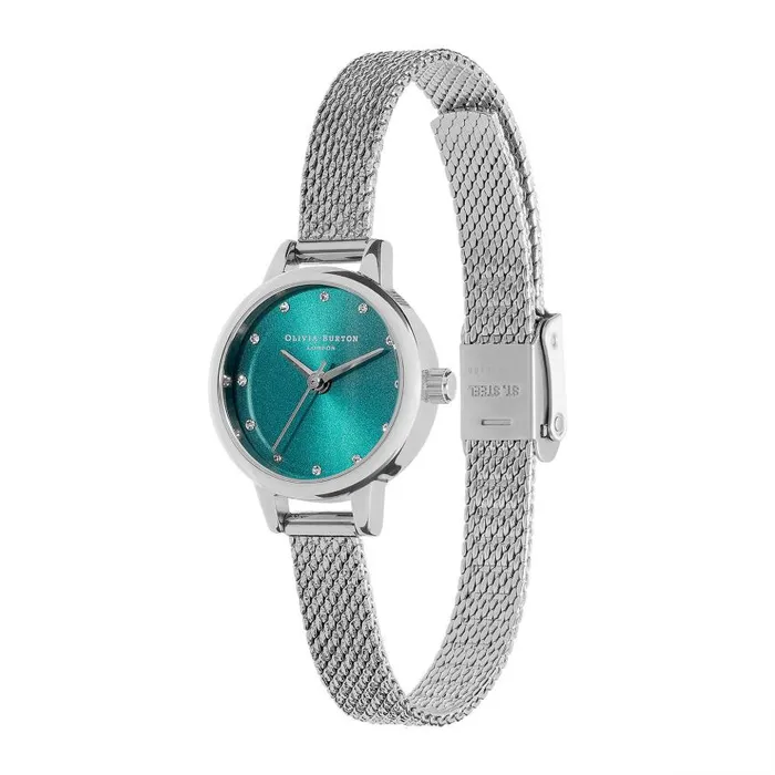 Color Dial Watches Women Olivia Burton 23mm Teal and Silver Mesh Watch