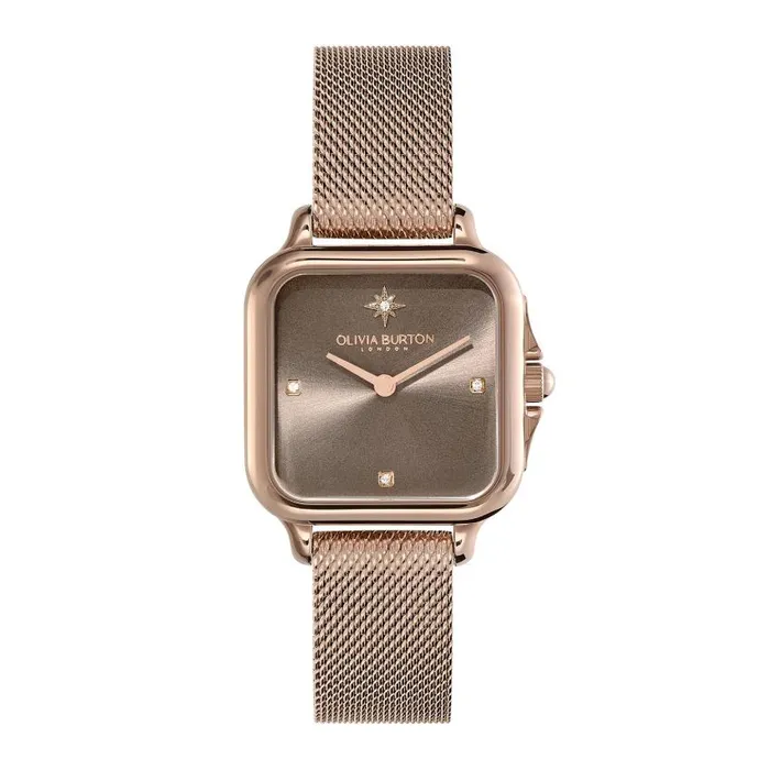 Color Dial Watches Women Olivia Burton 28mm Grosvenor Mushroom and Carnation Gold Mesh Watch Color Dial Watches Women Olivia Burton 28mm Grosvenor Mushroom and Carnation Gold Mesh Watch