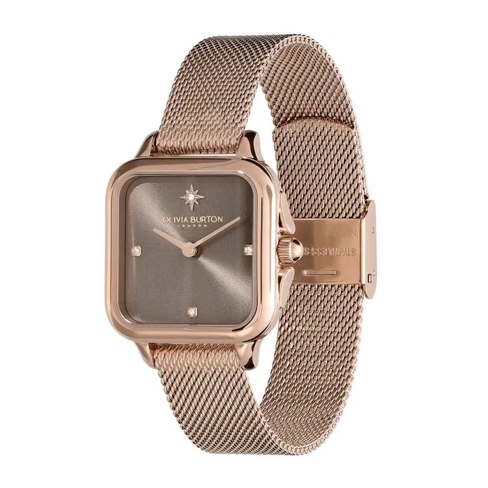 Color Dial Watches Women Olivia Burton 28mm Grosvenor Mushroom and Carnation Gold Mesh Watch