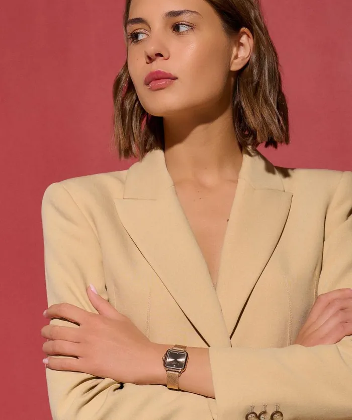 Color Dial Watches Women Olivia Burton 28mm Grosvenor Mushroom and Carnation Gold Mesh Watch