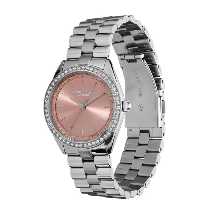 Color Dial Watches Women Olivia Burton 34mm Bejewelled Mellow Rose and Silver Bracelet Watch