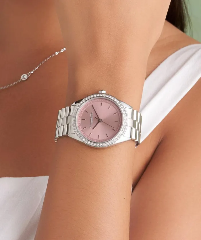 Color Dial Watches Women Olivia Burton 34mm Bejewelled Mellow Rose and Silver Bracelet Watch