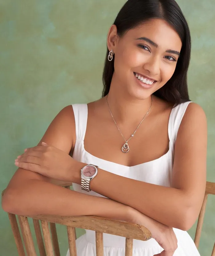 Color Dial Watches Women Olivia Burton 34mm Bejewelled Mellow Rose and Silver Bracelet Watch