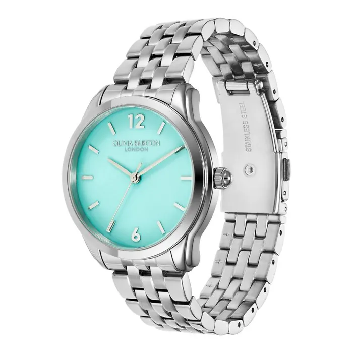 Color Dial Watches Women Olivia Burton 36mm Starlight Color Turquoise and Silver Bracelet Watch
