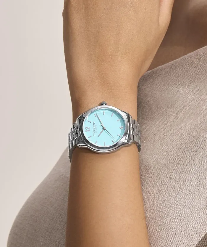 Color Dial Watches Women Olivia Burton 36mm Starlight Color Turquoise and Silver Bracelet Watch