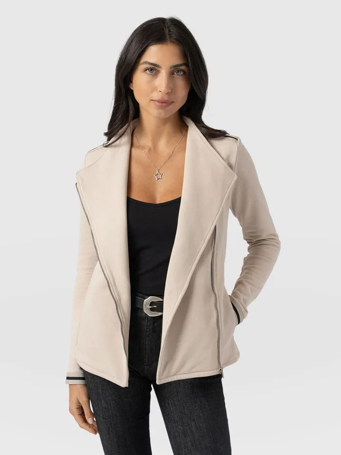 Cotton Biker JacketLight BeigeBlackCream Stripe Blackcream Stripe Women Saint And Sofia Coats and Jackets Cotton Biker JacketLight BeigeBlackCream Stripe Blackcream Stripe Women Saint And Sofia Coats and Jackets