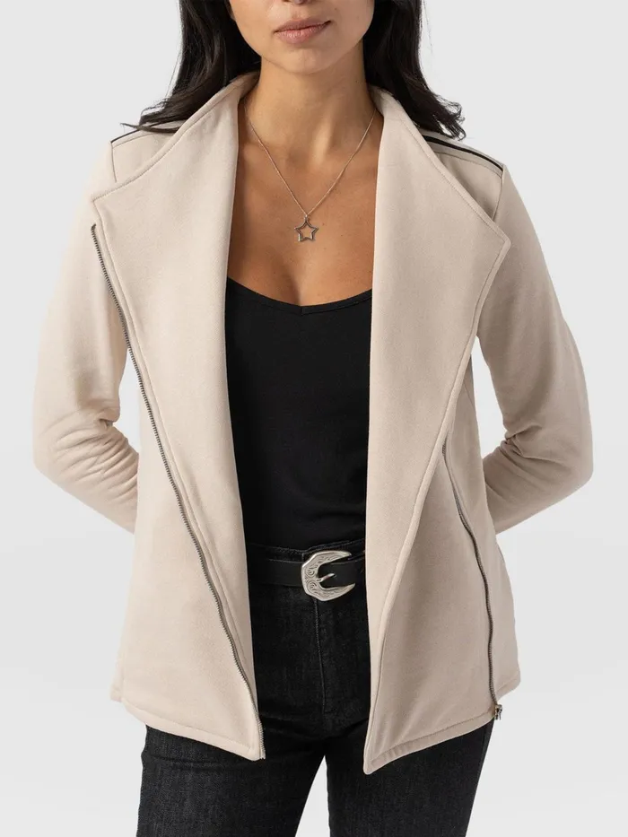 Cotton Biker JacketLight BeigeBlackCream Stripe Blackcream Stripe Women Saint And Sofia Coats and Jackets