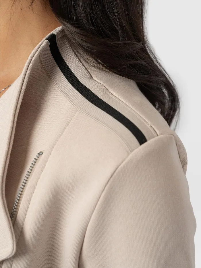 Cotton Biker JacketLight BeigeBlackCream Stripe Blackcream Stripe Women Saint And Sofia Coats and Jackets